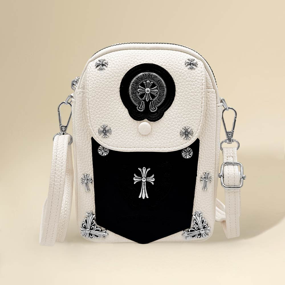 Studded Cross Accent Faux Leather Mini Crossbody Bag
