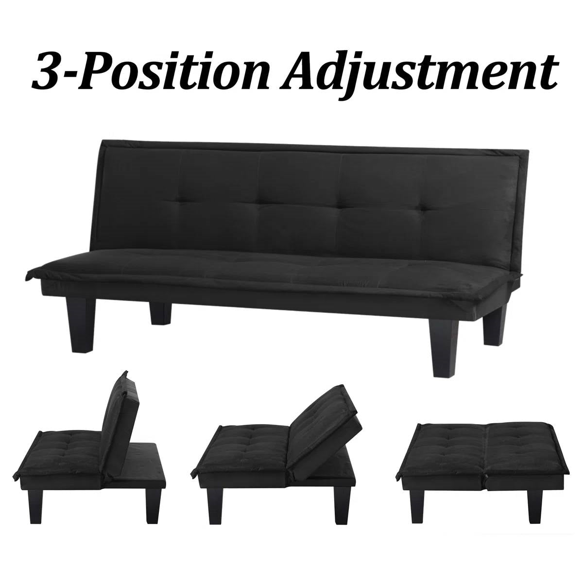 Black Faux Suede Upholstered Futon Sleeper Sofa Bed-3
