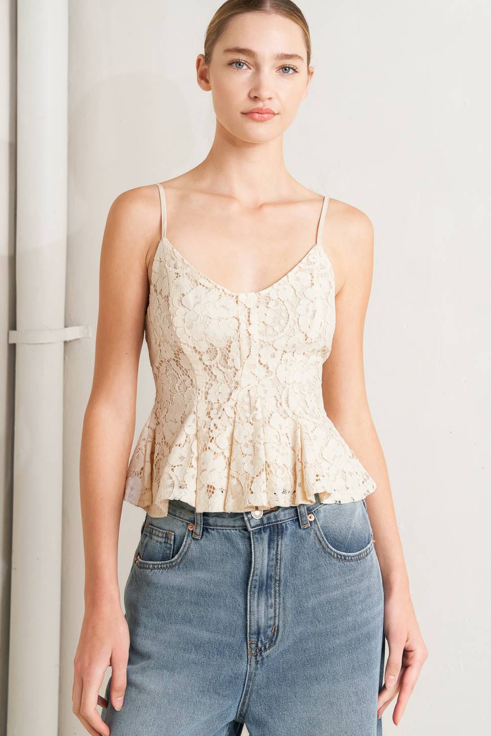 PURELY ROMANTIC WOVEN LACE CAMI TOP