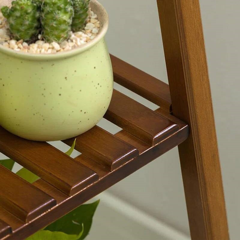 Modern Boho Wooden 4-Shelf Pyramidal Plant Stand-2