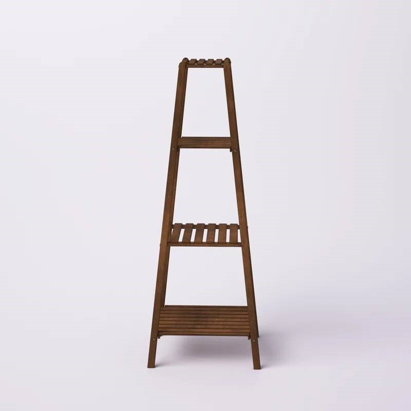 Modern Boho Wooden 4-Shelf Pyramidal Plant Stand-4
