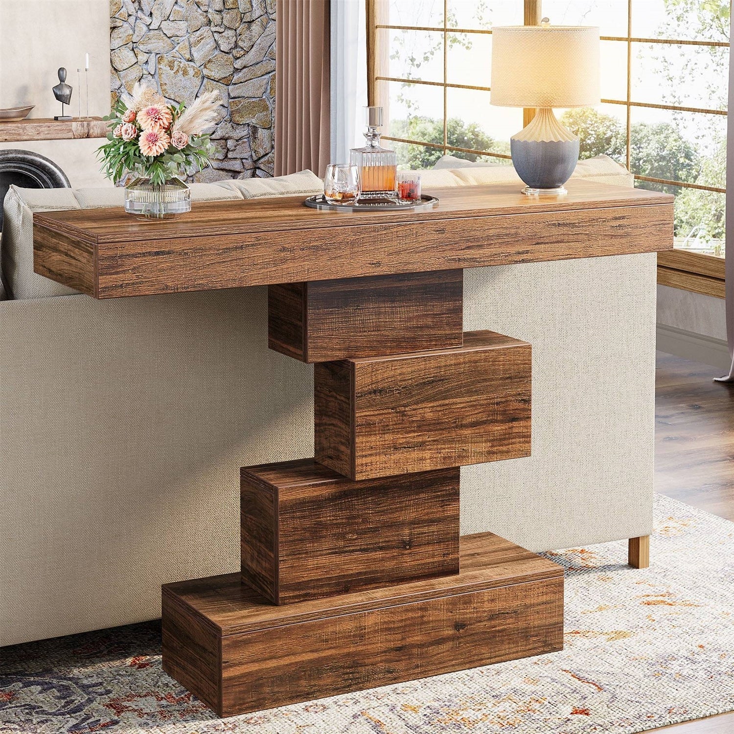 Modern Farmhouse 42-inch Console Accent Sofa Table in Rustic Brown Wood Finish-0