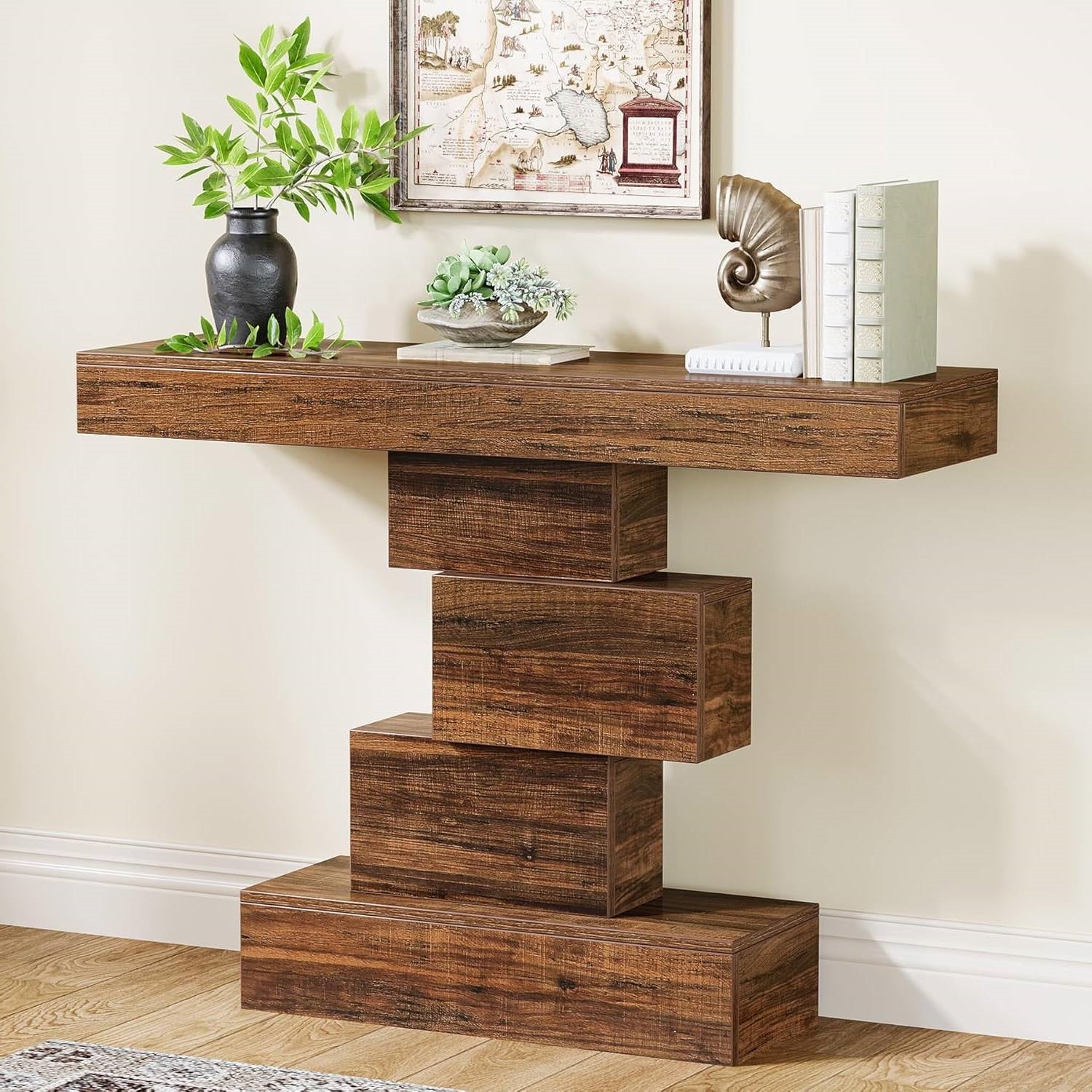 Modern Farmhouse 42-inch Console Accent Sofa Table in Rustic Brown Wood Finish-1