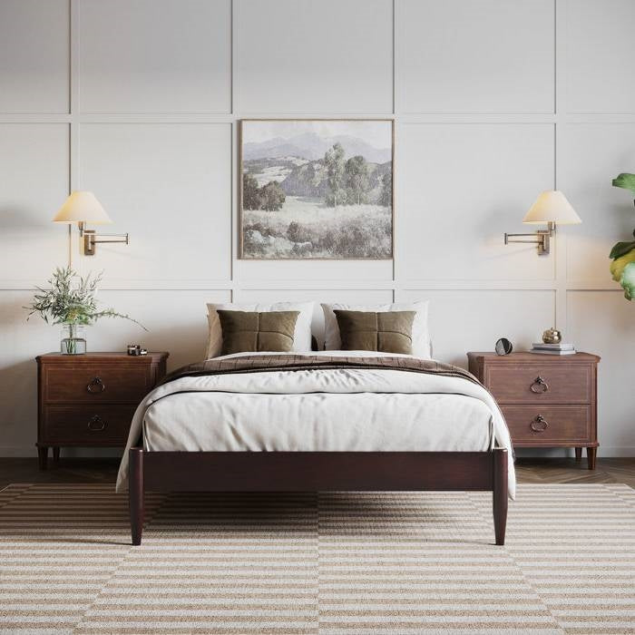 Full Size Solid Hardwood Victorian Style Espresso Platform Bed-2