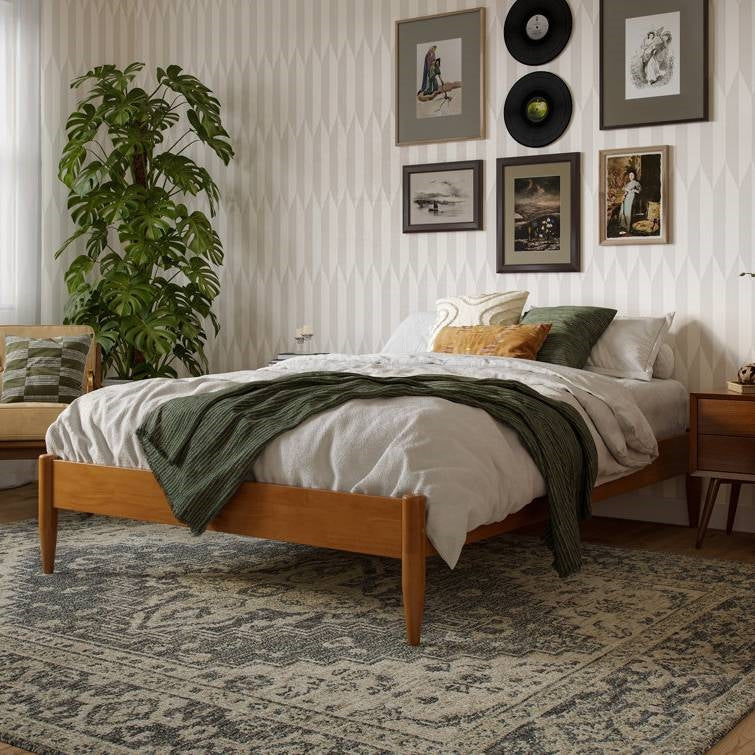 Full size Solid Hardwood Platform Bed Frame in Natural Wood Finish-1
