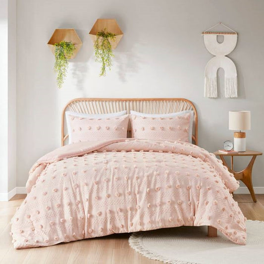 Full/Queen 3-Piece Pink Pompom Microfiber Comforter Set-0