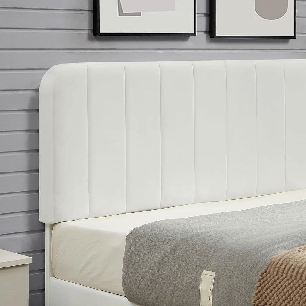 Full size White Upholstered Platform Bed Frame with Headboard-1