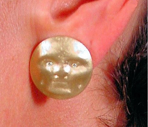 Face Earrings, Diamond Eyes Sterling silver with plate options-Dime size-0
