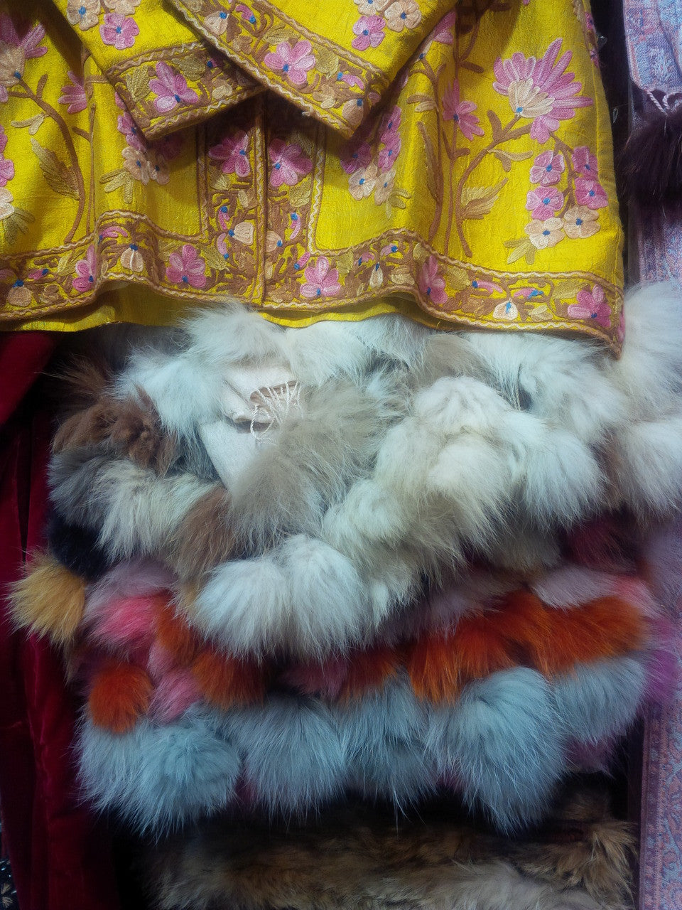 Pashmina from Oman. Furry Collar and Pom Pom Trim-Creamy Taupe-8