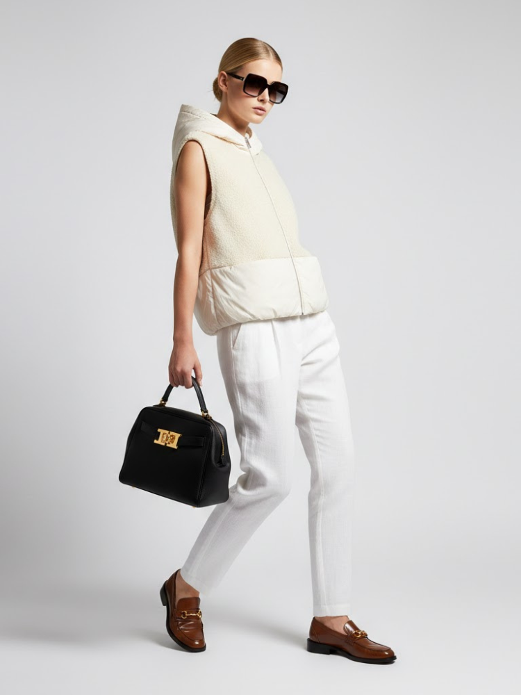 Faux-Shearling and Nylon Mixed Vest with Hood • BYMANYC ® New York-0
