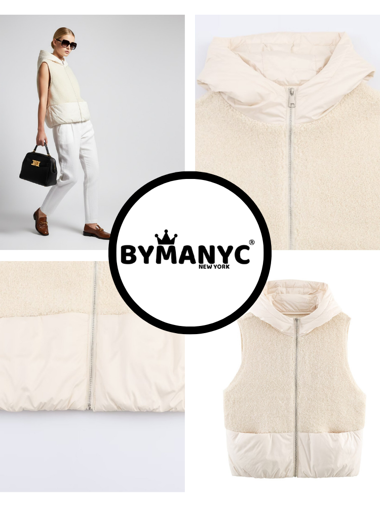 Faux-Shearling and Nylon Mixed Vest with Hood • BYMANYC ® New York-1
