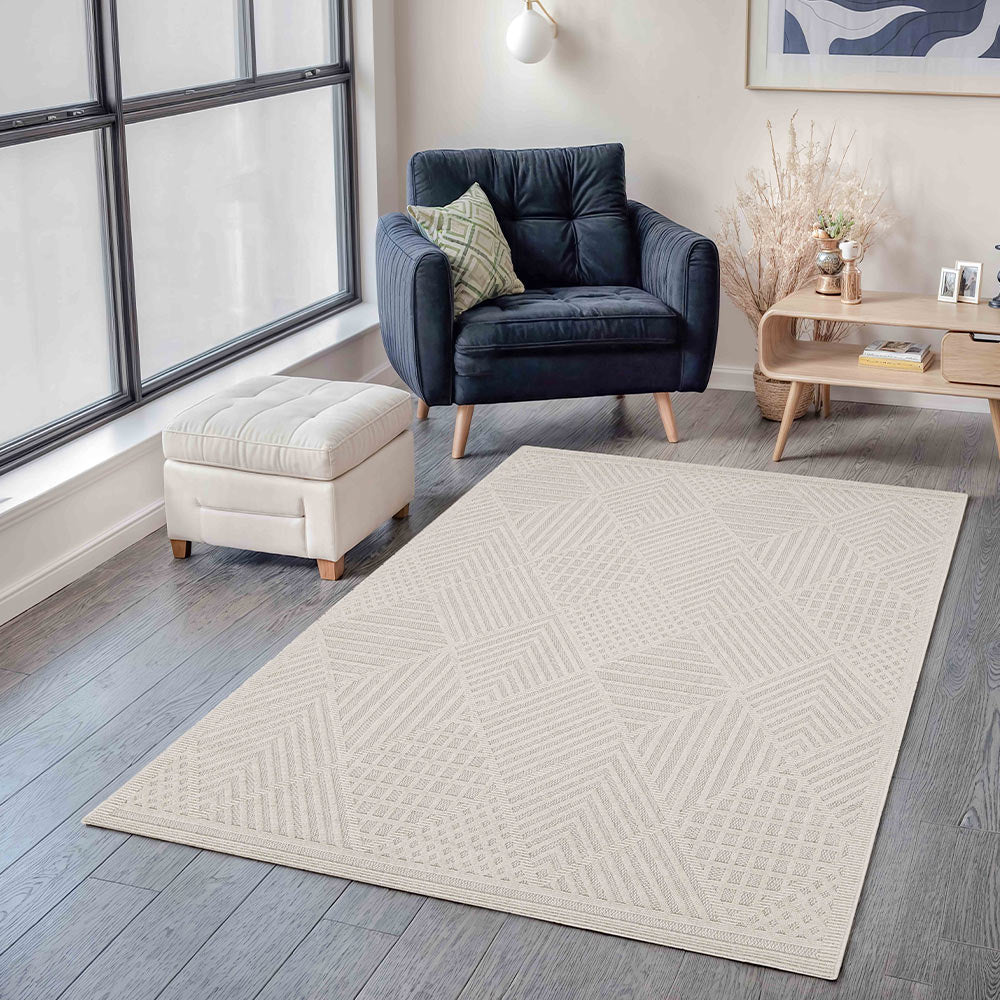 Fava White Machine Woven Rug-1