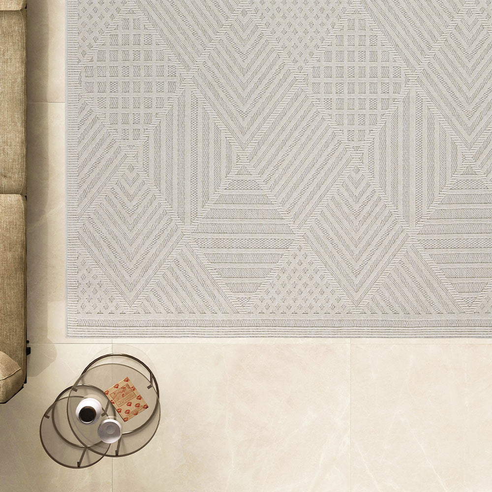 Fava White Machine Woven Rug-2