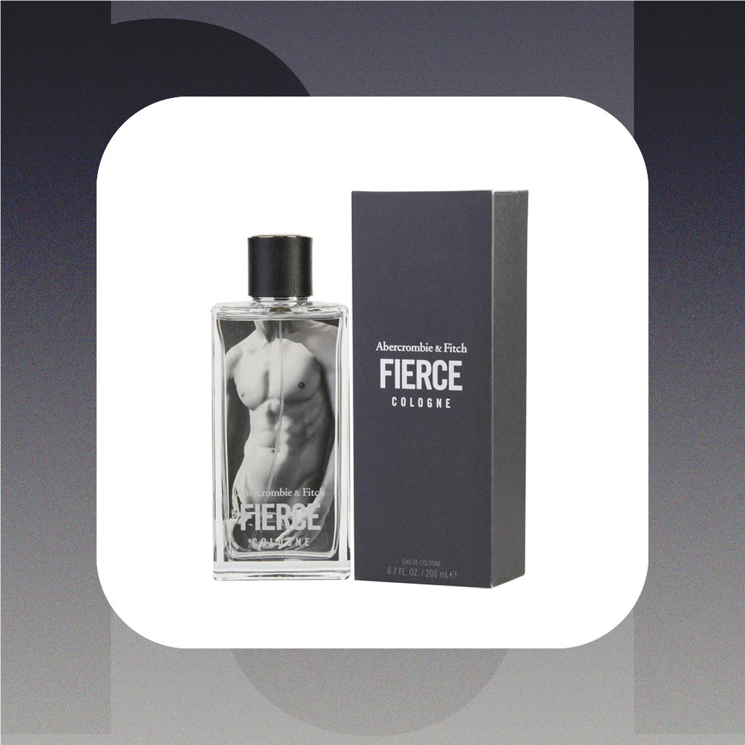 Abercrombie & Fitch Fierce cologne bottle and packaging on a gradient background