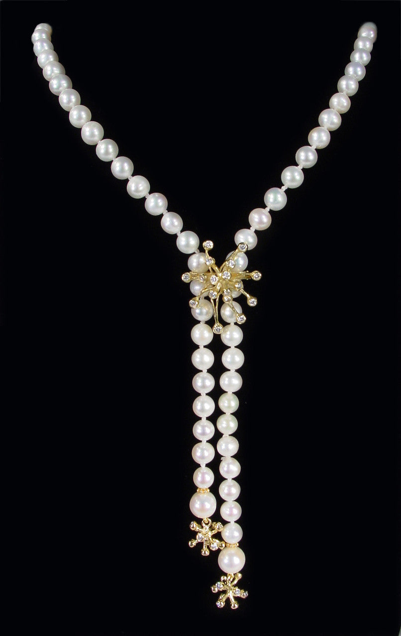 Pearl Lariat-Starburst tips in 18K and diamonds-3