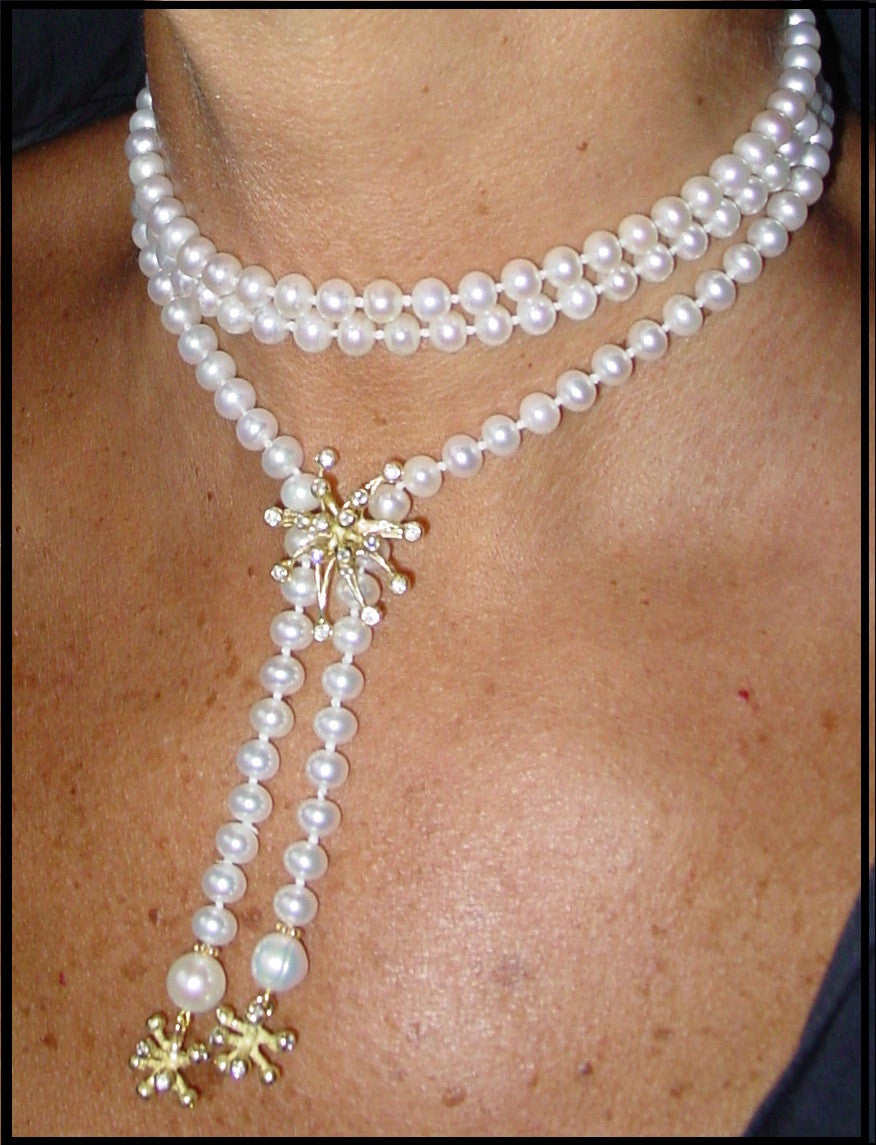 Pearl Lariat-Starburst tips in 18K and diamonds-2