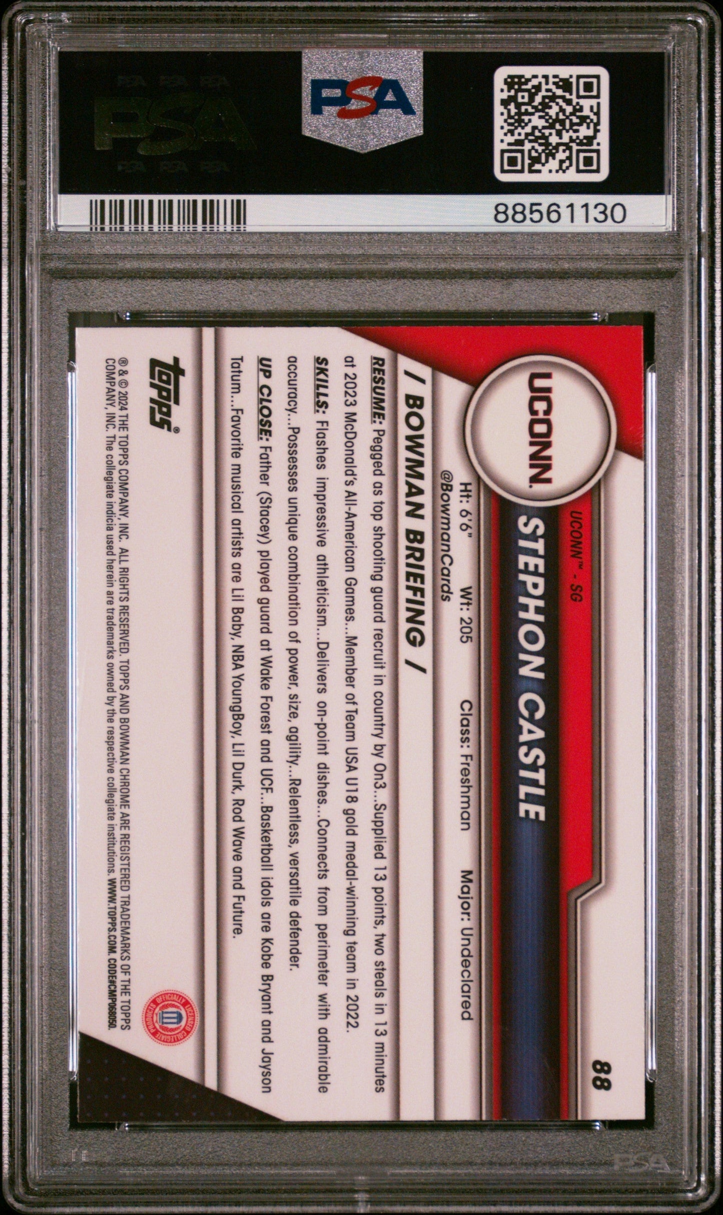 Graded 2023 Topps Bowman U Sapphire Stephon Castle #88 Rookie RC Basketball Card PSA 10 Gem Mint