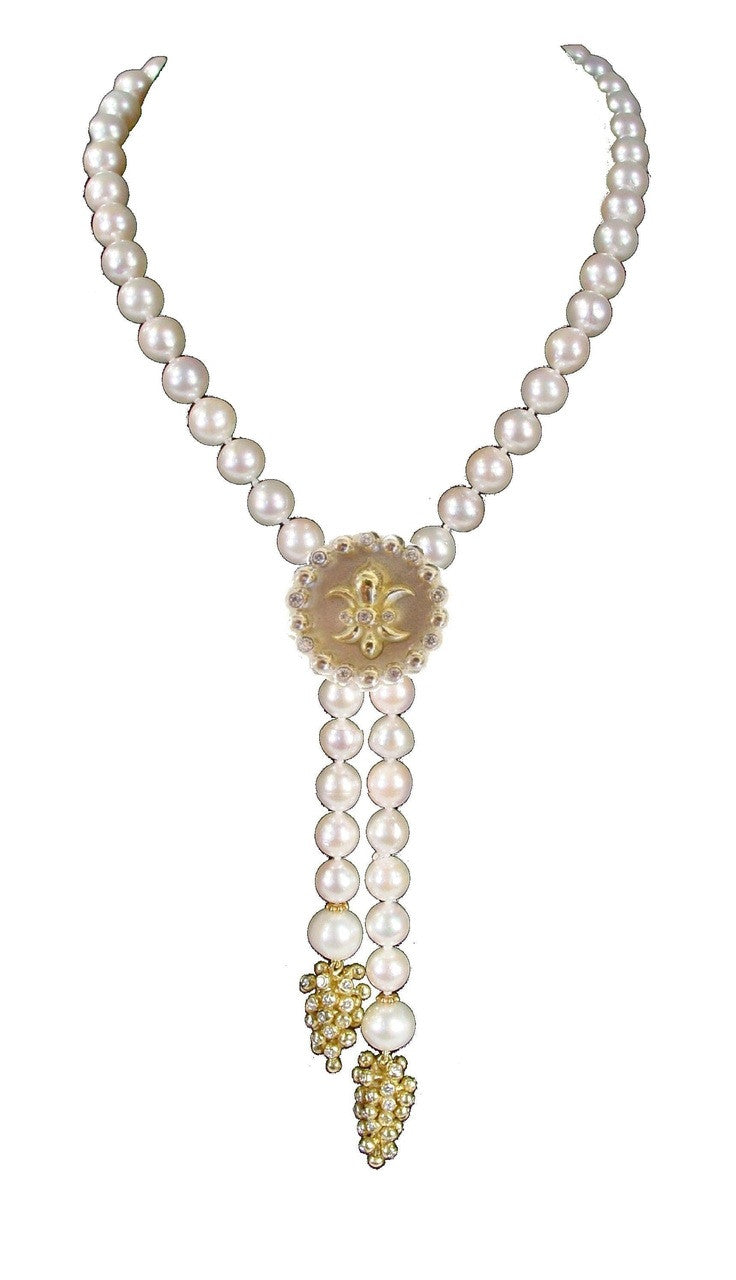 Fleur De Lis Pendant Necklace or Pearl Enhancer-Silver-18K Gold-Half Filled with Diamonds.-15