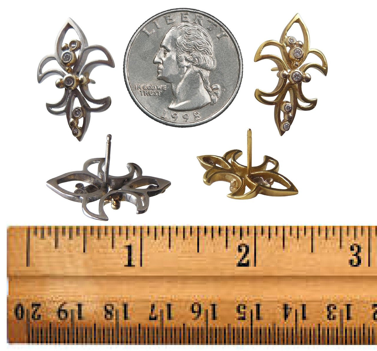 Fleur De Lis Earrings-14K Gold with Diamonds-25