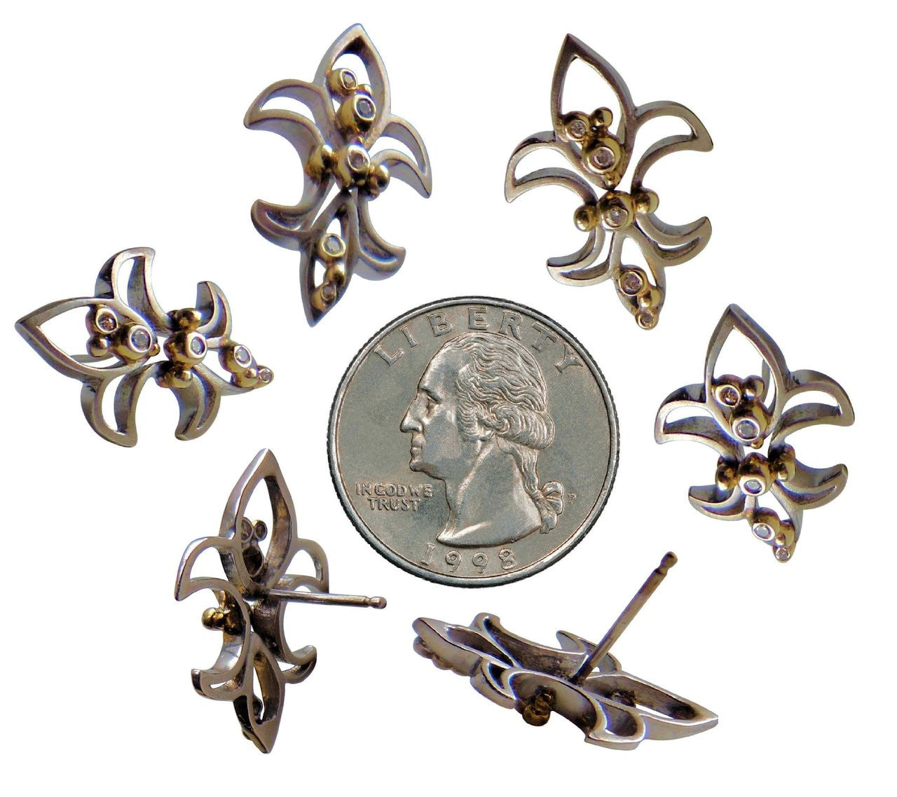 Fleur De Lis Earrings-14K Gold with Diamonds-24