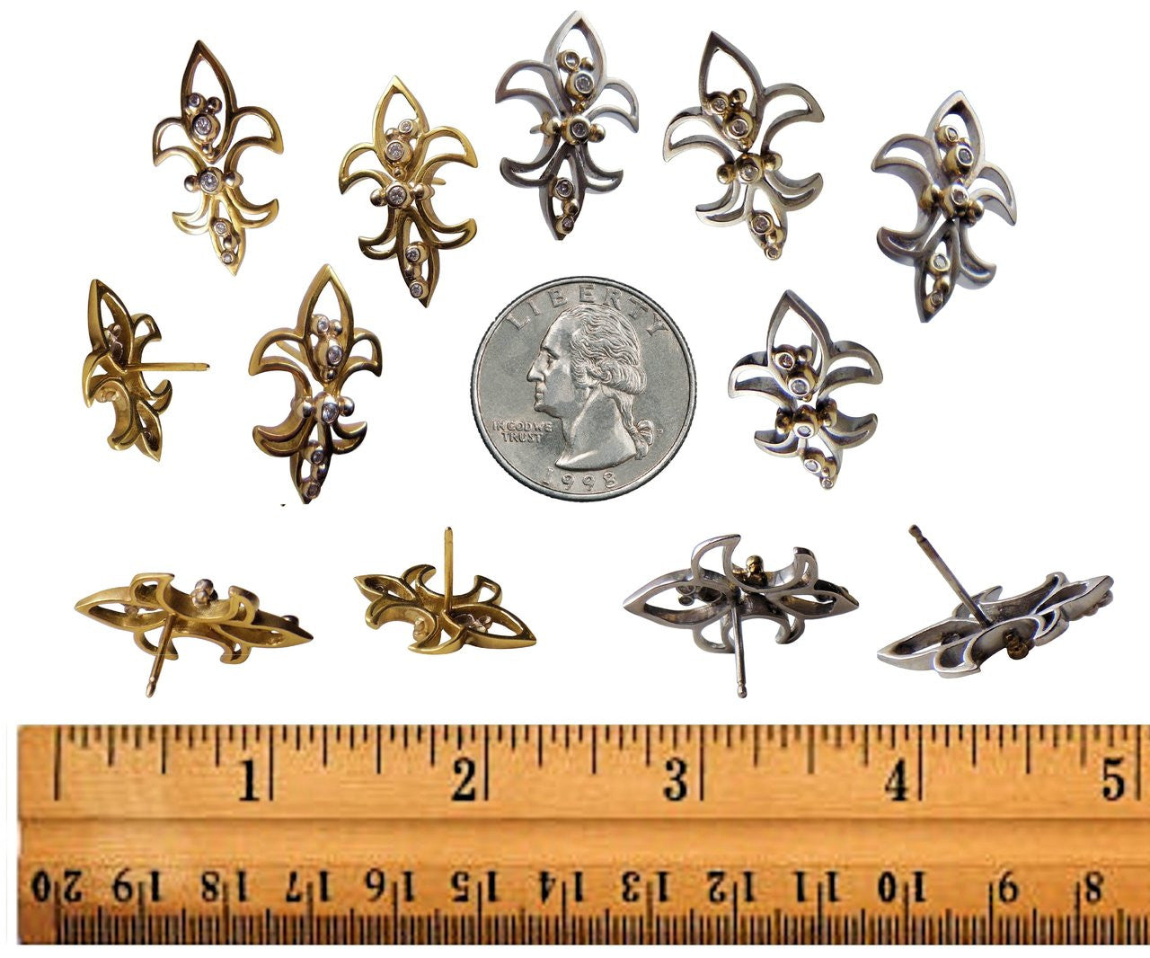 Fleur De Lis Earrings-14K Gold with Diamonds-9