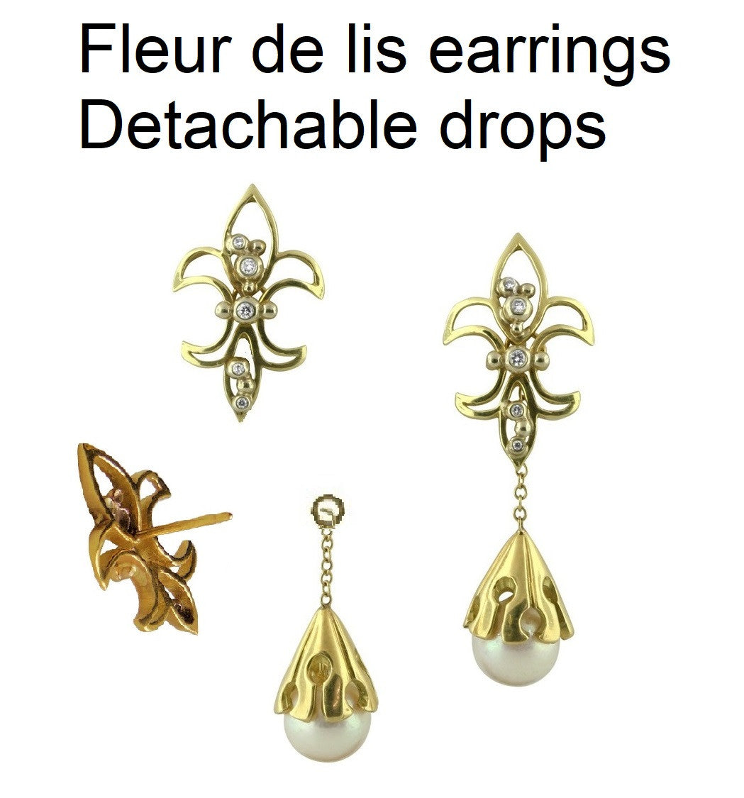Fleur De Lis Earrings-14K Gold with Diamonds-1