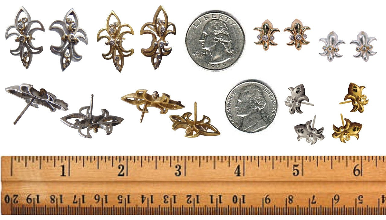 Fleur De Lis Earrings-14K Gold with Diamonds-4
