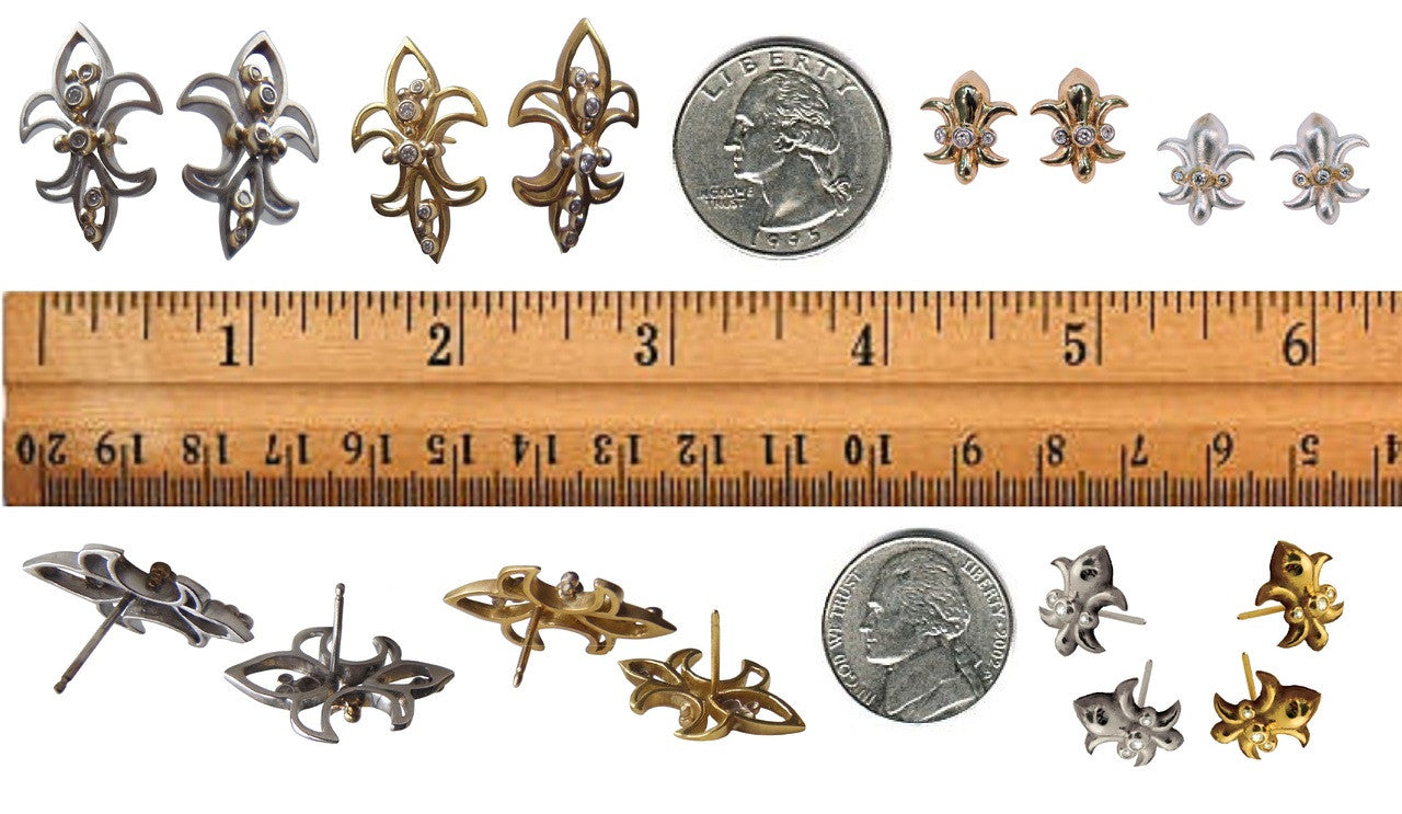 Fleur De Lis Earrings-14K Gold with Diamonds-30
