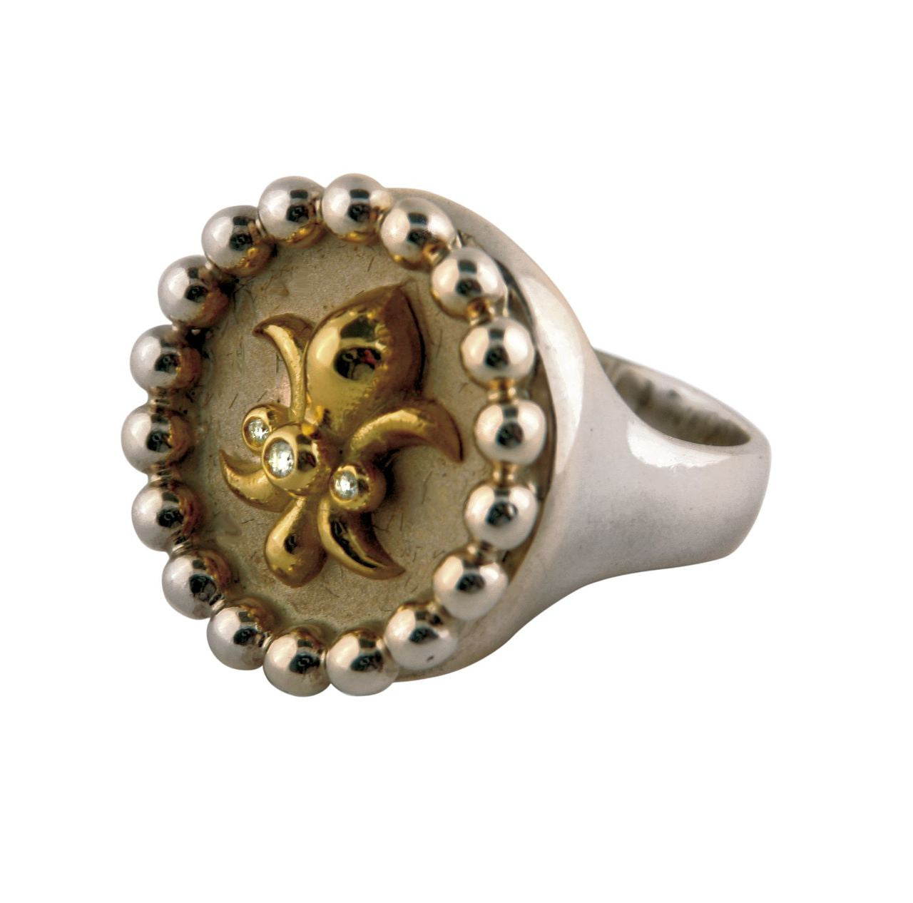 Fleur De Lis Pendant Necklace or Pearl Enhancer-Silver-18K Gold-Half Filled with Diamonds.-18