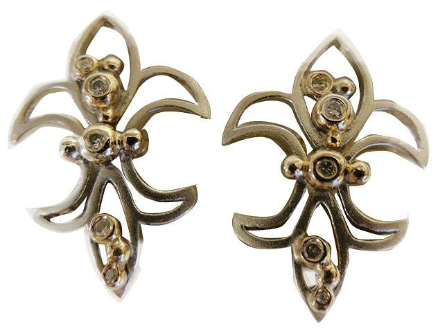Fleur De Lis Earrings-14K Gold with Diamonds-14