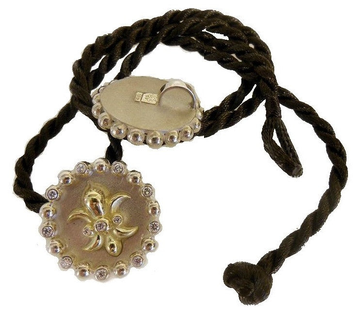 Fleur De Lis Pendant Necklace or Pearl Enhancer-Silver-18K Gold-Half Filled with Diamonds.-1