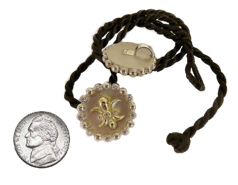 Fleur De Lis Pendant Necklace or Pearl Enhancer-Silver-18K Gold-Half Filled with Diamonds.-8
