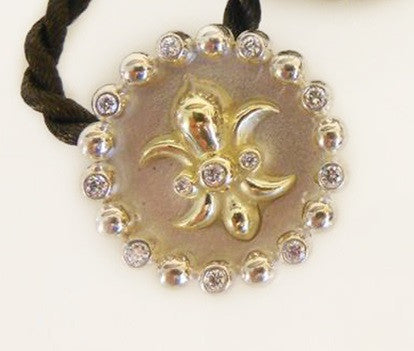 Fleur De Lis Pendant Necklace or Pearl Enhancer-Silver-18K Gold-Half Filled with Diamonds.-12