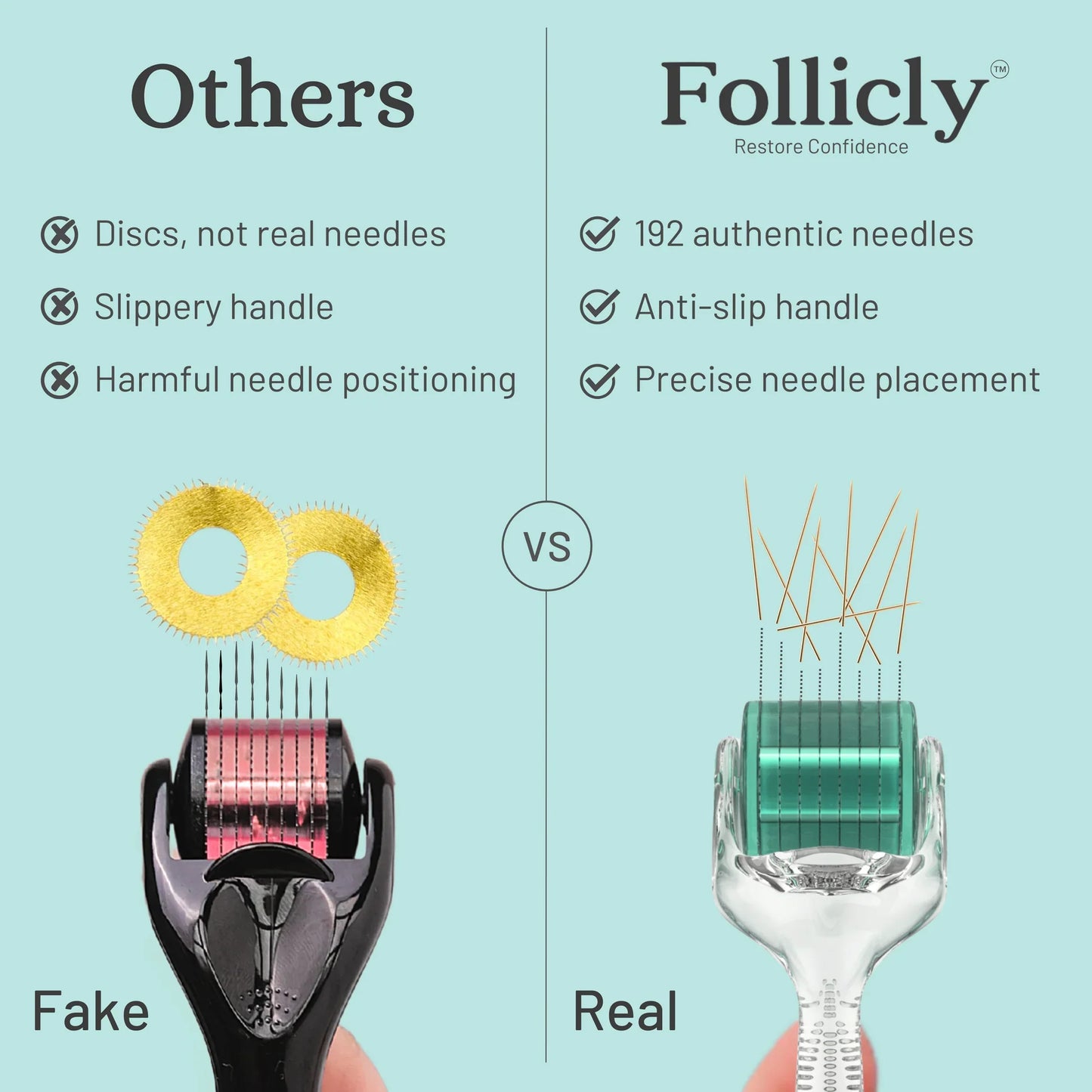 Follicly™ Derma Roller 3-Pack – 192 Authentic Titanium Microneedles (Value Bundle)-1