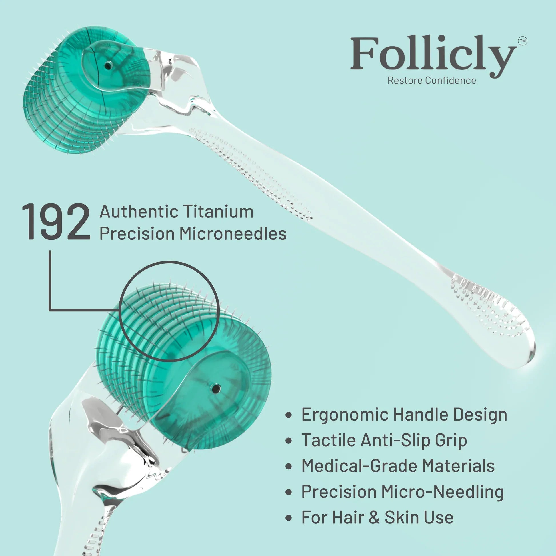 Follicly™ Derma Roller 3-Pack – 192 Authentic Titanium Microneedles (Value Bundle)-4