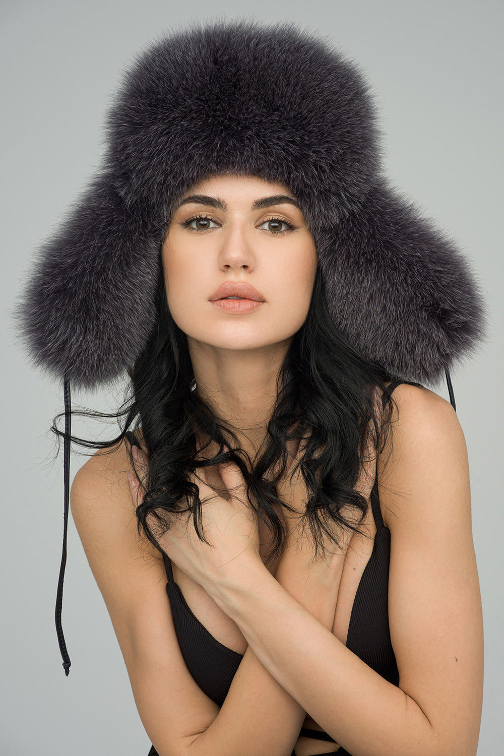 Gray Genuine Arctic Fox and Mink Fur Hat-0