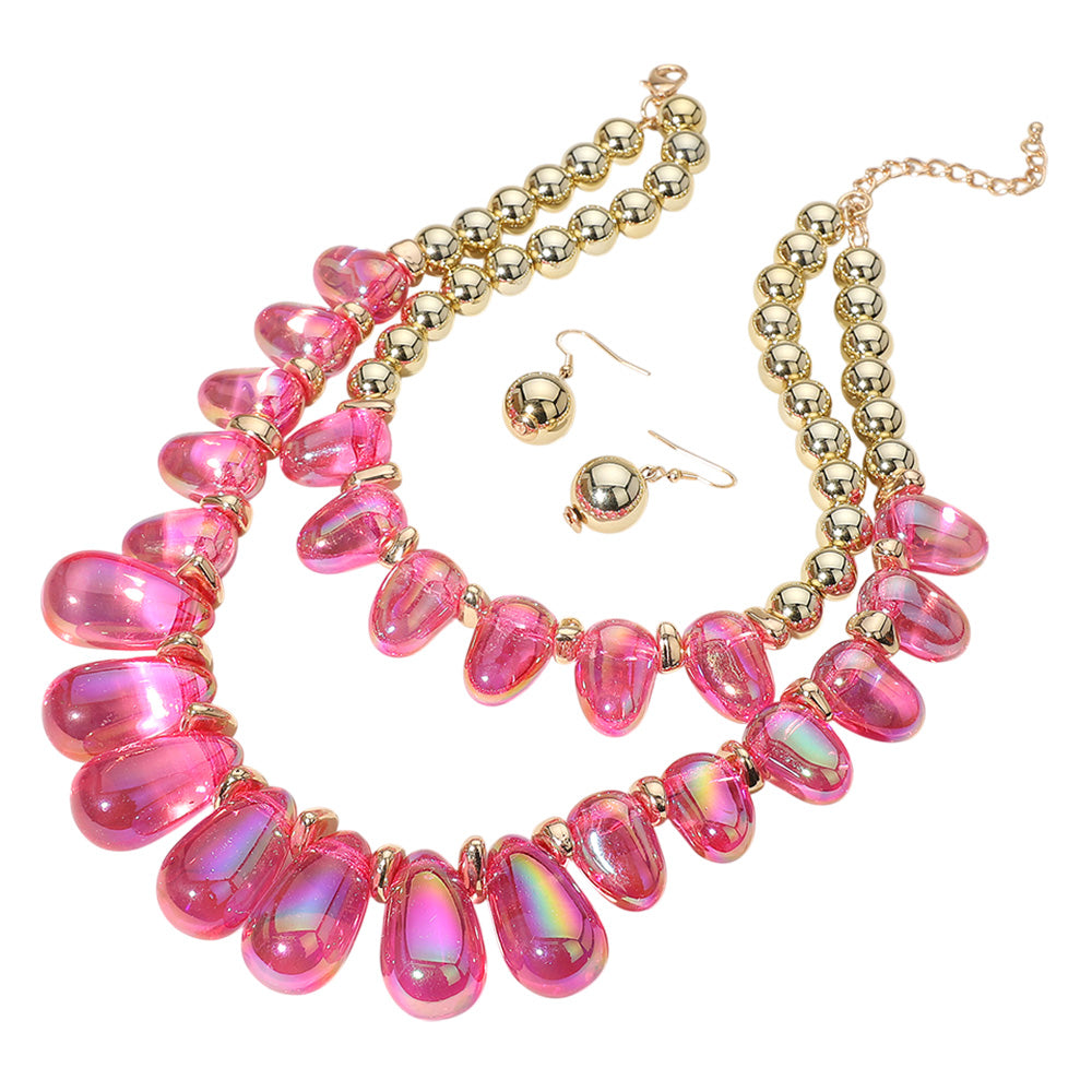 Chunky Beaded Double Layered Statement Necklace