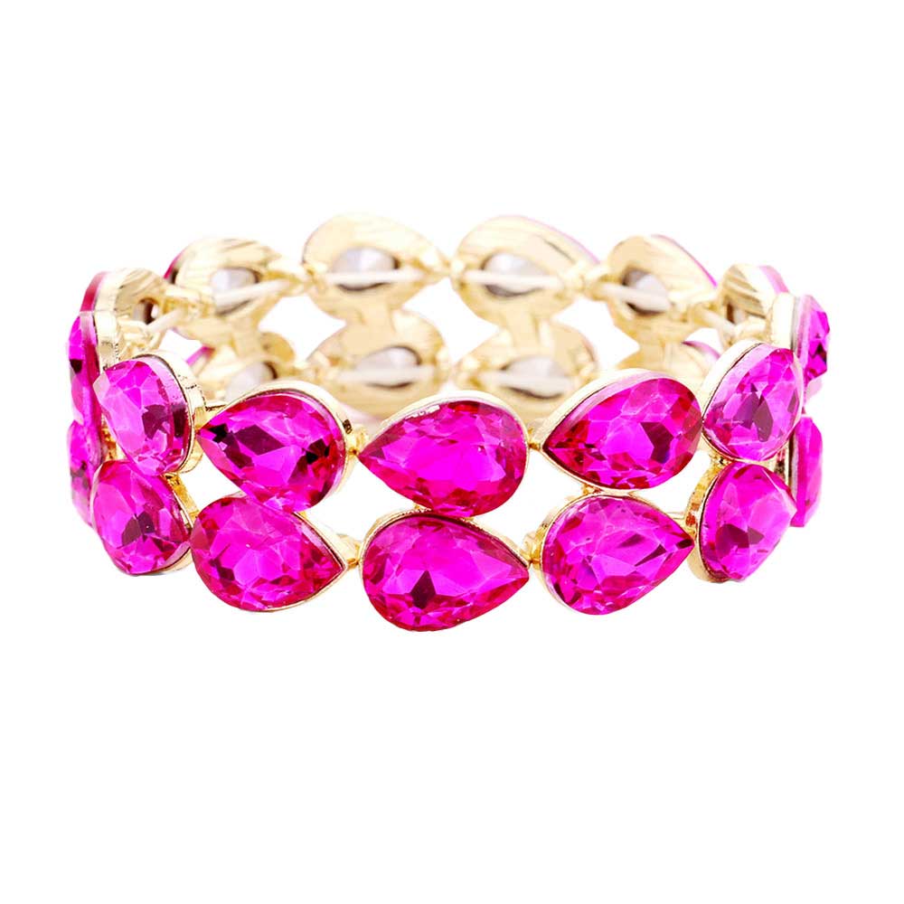 Glass Crystal Teardrop Stretch Evening Bracelet