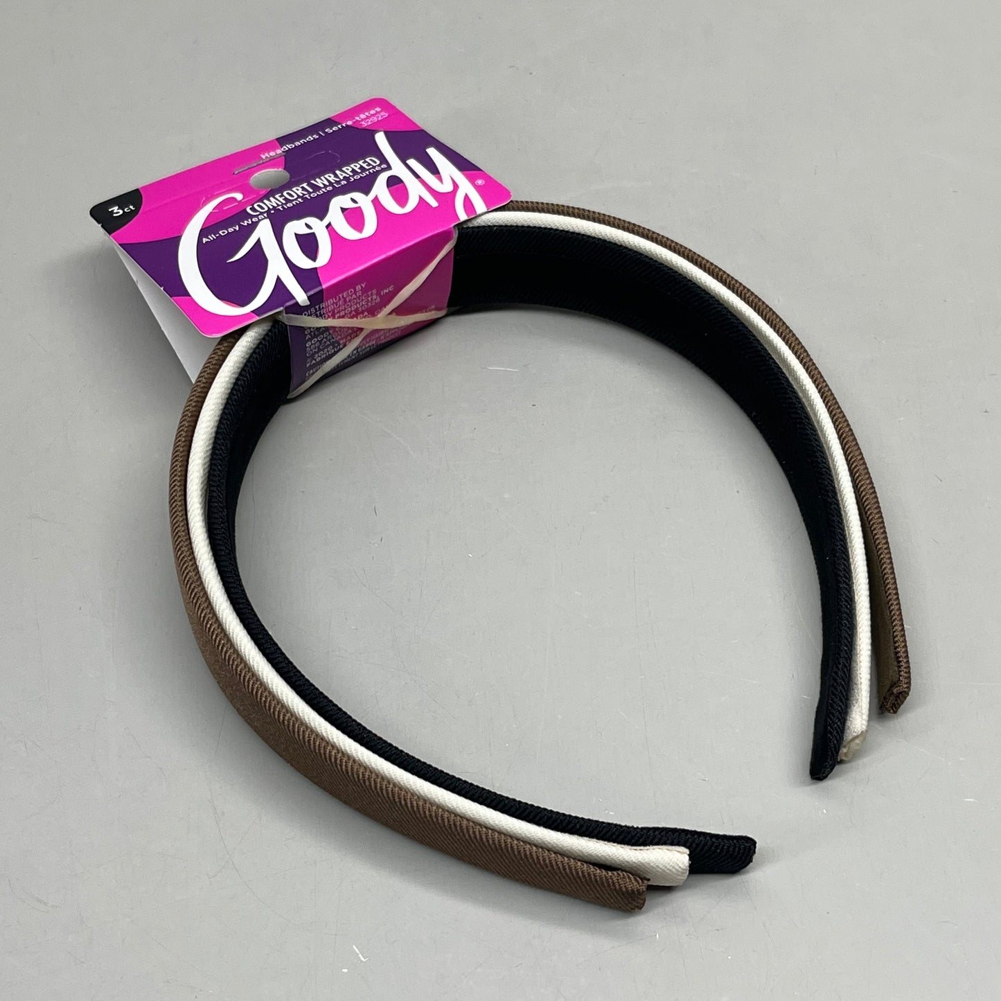 GOODY (3 PACK of 3 !) Comfort Wrapped All-Day Wear Headband Brown/Creme/Black 3000755