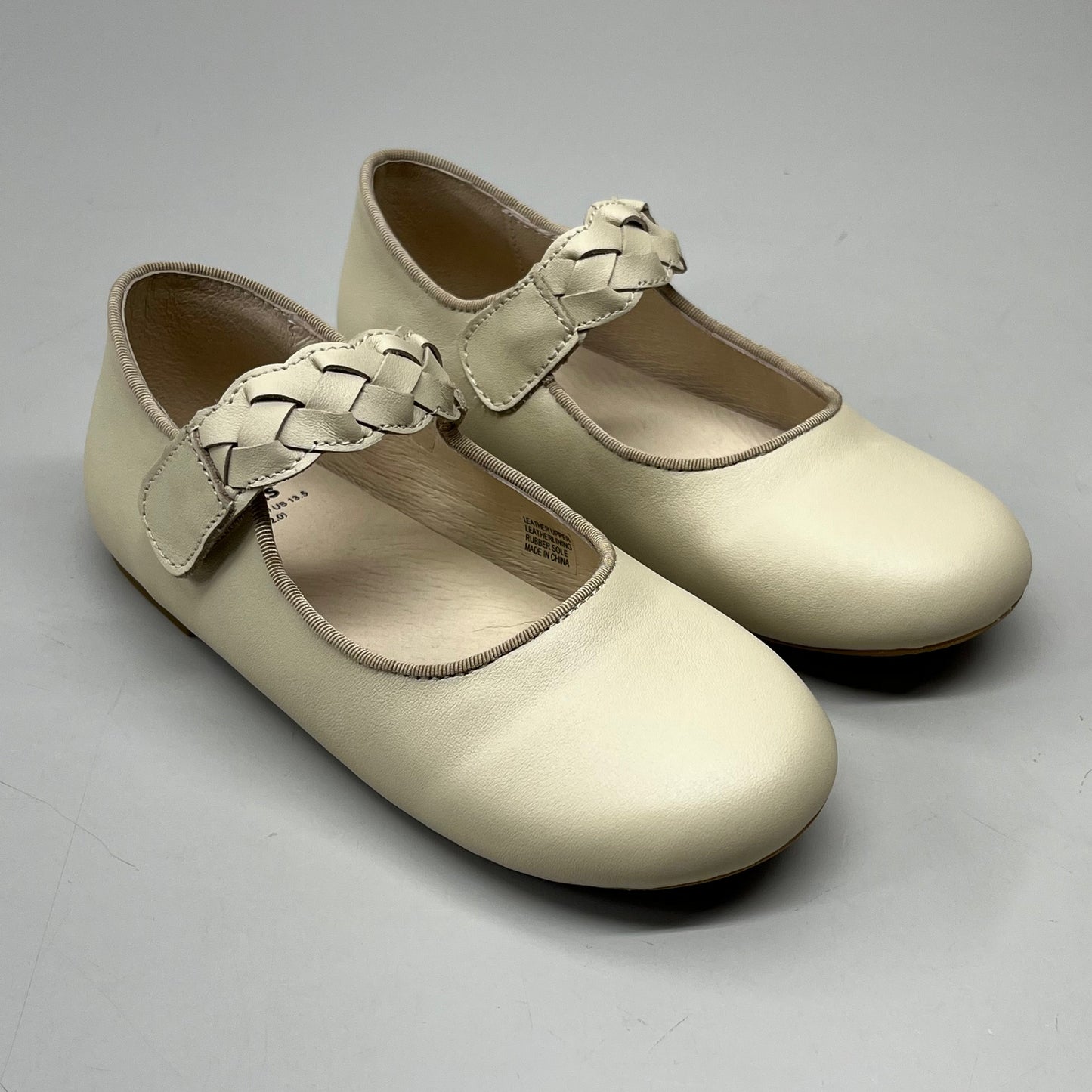 OLD SOLES Lady Plat Braided Strap Leather Shoe Kid’s Sz 28 US 11 Cream #817