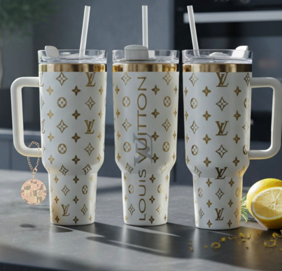 Creme and Gold Laser Engraved Tumbler Set - Luxe Bundle