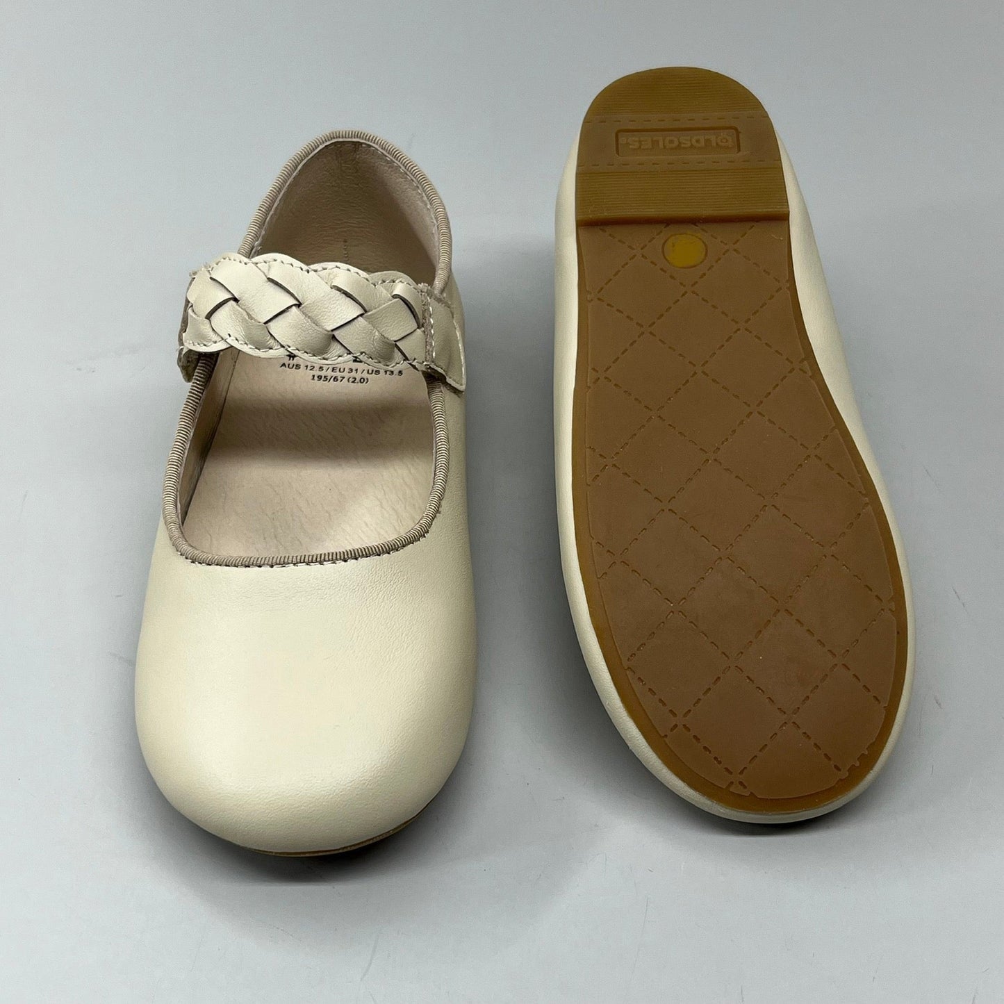 OLD SOLES Lady Plat Braided Strap Leather Shoe Kid’s Sz 26 US 9.5 Cream #817