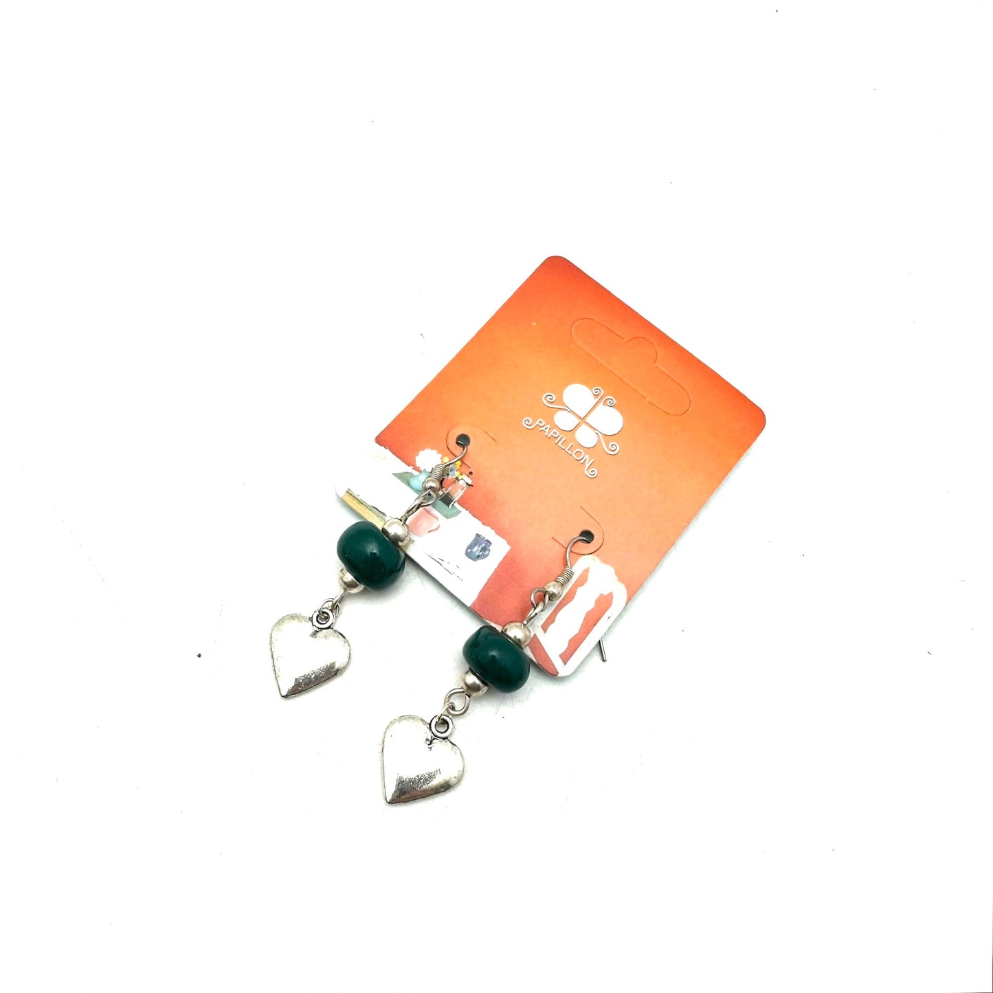 Heart Charm Earring- Teal Green