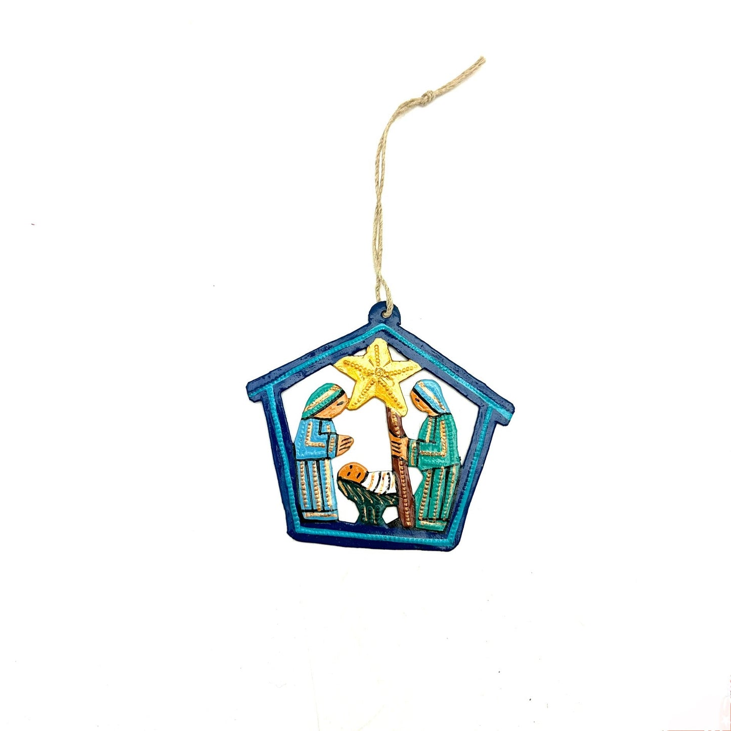 Painted Nativity Ornament- Blue