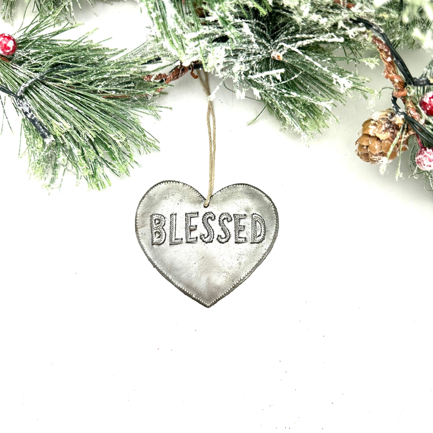 Rustic Natural Blessed Heart Ornament