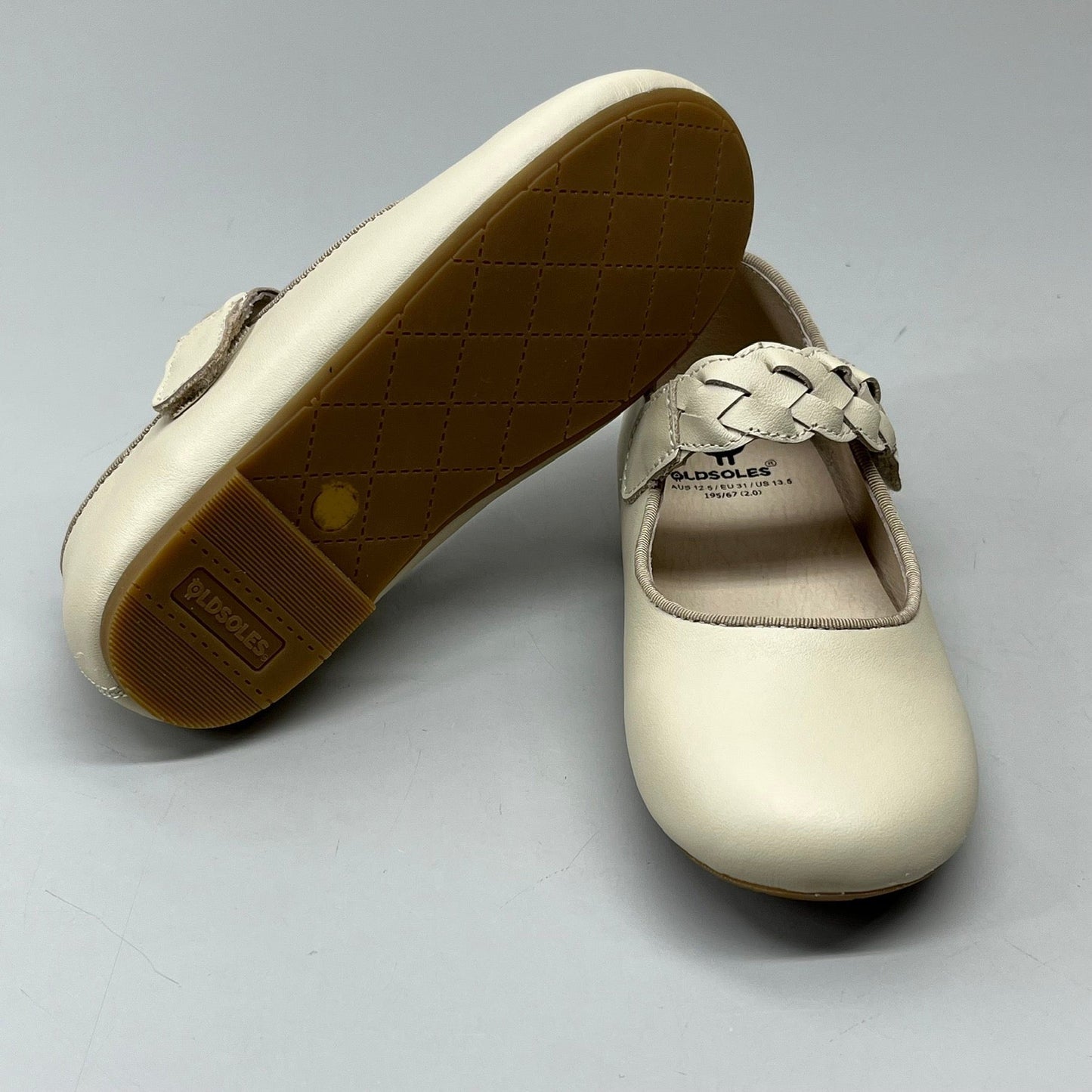 OLD SOLES Lady Plat Braided Strap Leather Shoe Kid’s Sz 27 US 10 Cream #817