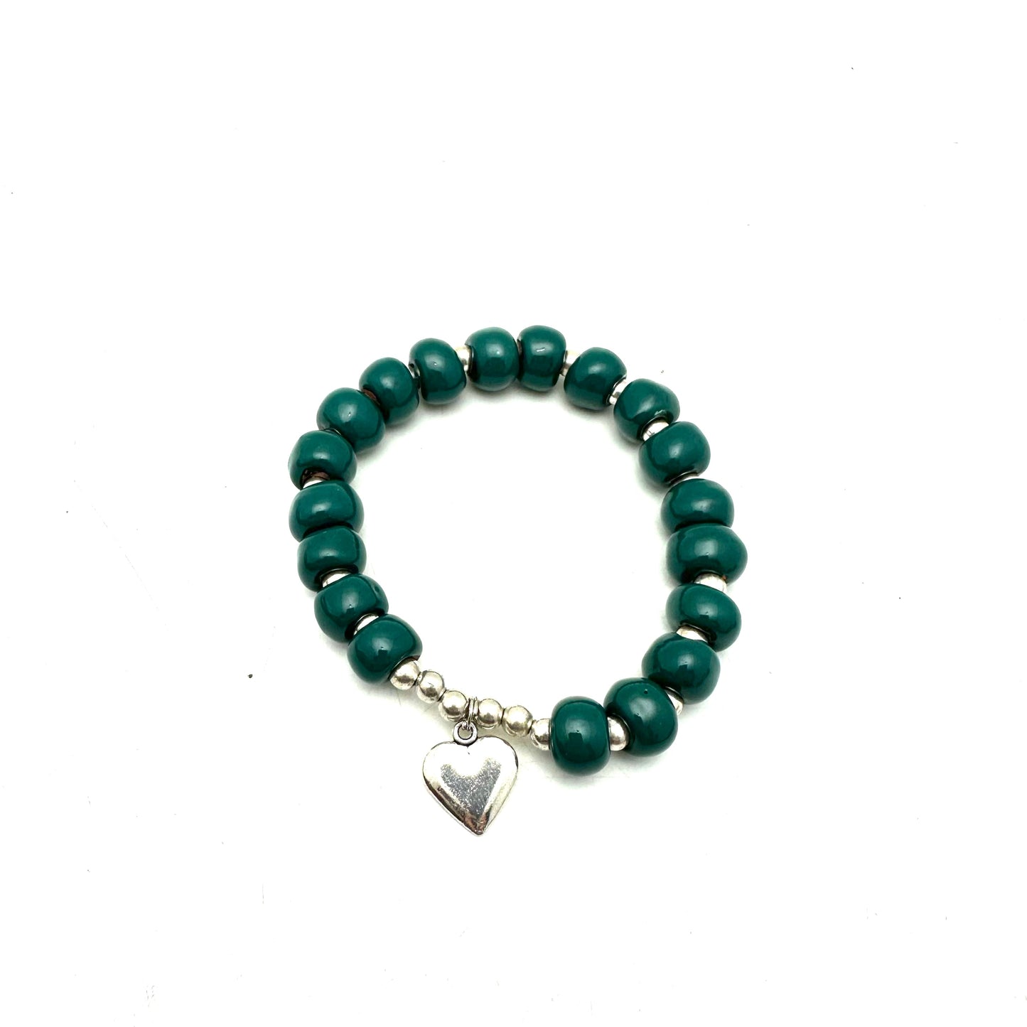 Heart Charm Bracelet- Teal Green