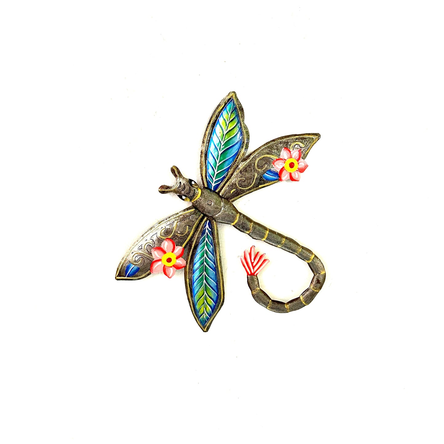 Dragonfly with Red Flowers