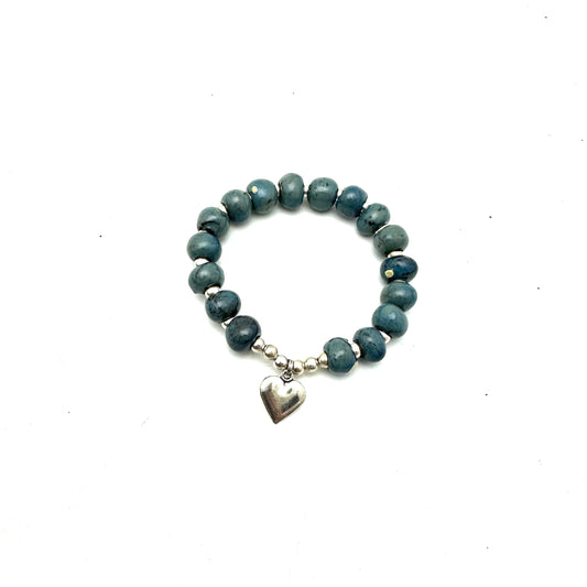 Heart Charm Bracelet- Slate Blue