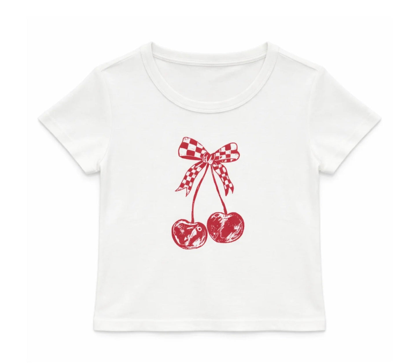 Katie J - Cherry Checkered T-Shirt, White